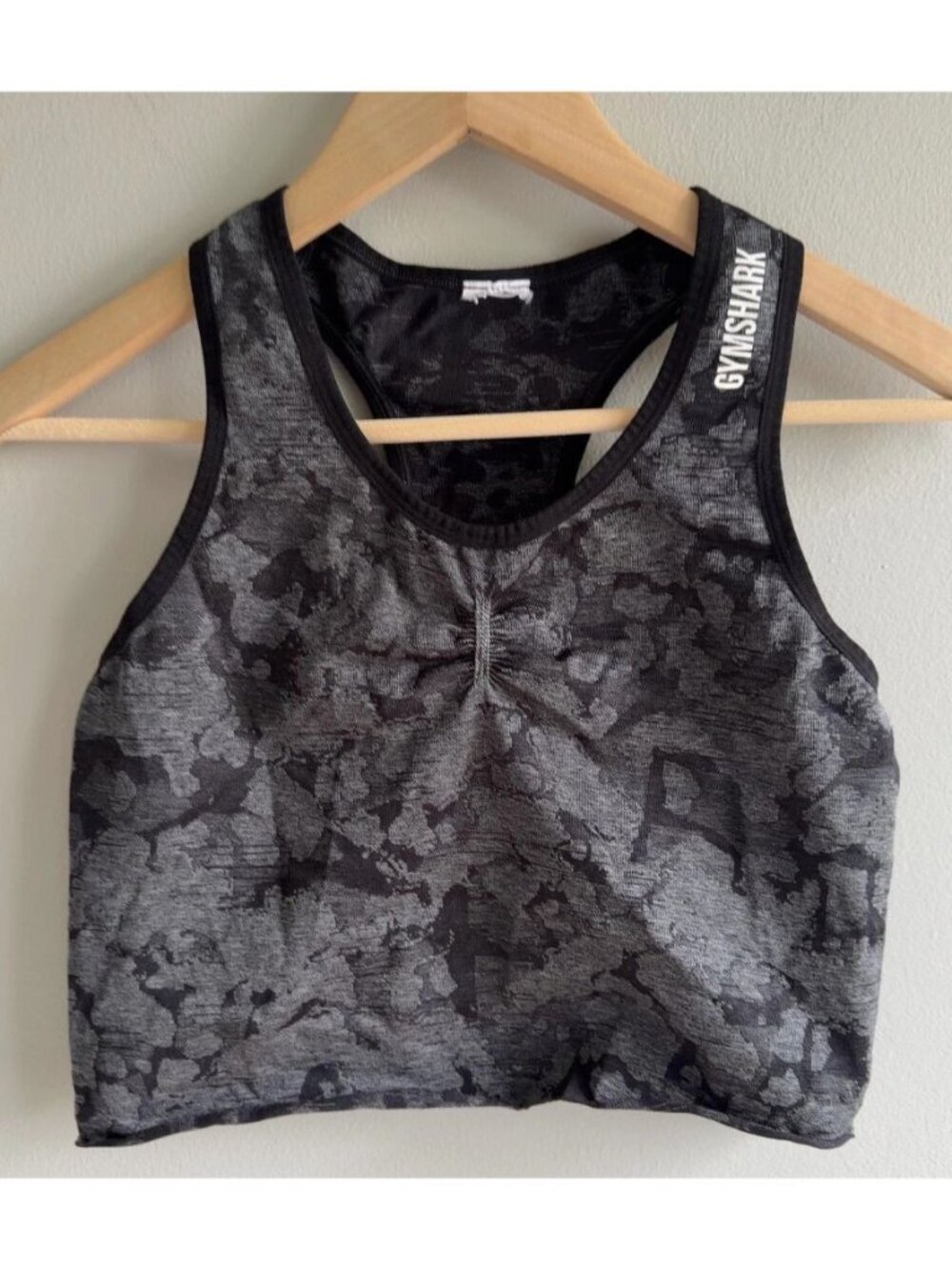 Gymshark Grey Black Camo Seamless Racerback Sports Bra Crop Top Women’s